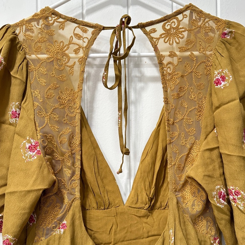 Free People Mockingbird Floral Mustard Mini Dress - Picture 10 of 13